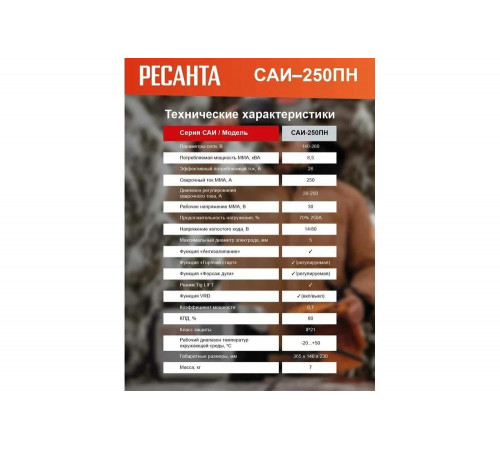 Сварочный аппарат инверторный Ресанта САИ 250 ПН