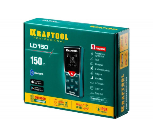 Лазерный дальномер KRAFTOOL LD-150 дальность 5см - 150м, точность 1.5 мм 34767 Лазерный дальномер KRAFTOOL LD-150 дальность 5см - 150м, точность 1.5 мм 34767