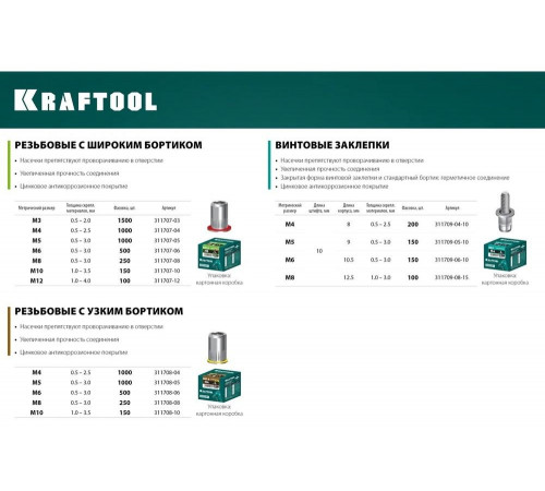 KRAFTOOL 2.4 х 6 мм, 1000 шт., алюминиевые заклепки Alu (Al5052) 311701-24-06 KRAFTOOL 2.4 х 6 мм, 1000 шт., алюминиевые заклепки Alu (Al5052) 311701-24-06