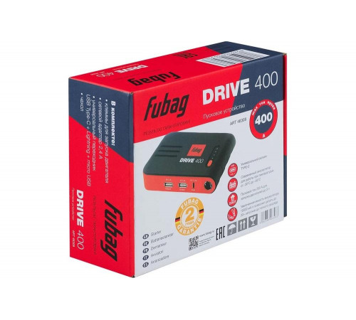 Пусковое устройство FUBAG drive 400, ток запуска 400а, емкость аккумулятора 10000 мач type c 46308