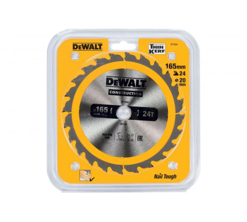 Пильный диск DEWALT CONSTRUCTION DT1934, 165/20 мм, 24Z DT1934-QZ