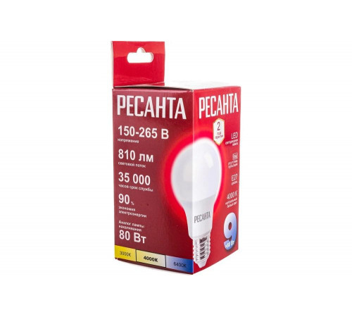 Светодиодная лампа Ресанта LL-R-A60-9W-230-4K-E27 Светодиодная лампа Ресанта LL-R-A60-9W-230-4K-E27