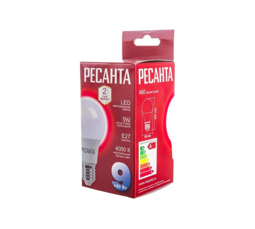 Светодиодная лампа Ресанта LL-R-A60-9W-230-4K-E27 Светодиодная лампа Ресанта LL-R-A60-9W-230-4K-E27