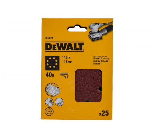 Лист шлифовальный перфорированный (25 шт; 115х115 мм; 40G) DEWALT DT3030