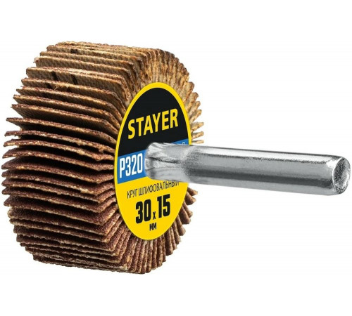 Круг шлифовальный лепестковый на шпильке STAYER P320, 30x15 мм 36606-320 Круг шлифовальный лепестковый на шпильке STAYER P320, 30x15 мм 36606-320