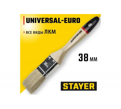 Плоская кисть STAYER UNIVERSAL-EURO 0.031, 207мм, 38мм, 10мм, Арт. 0102-038 Плоская кисть STAYER UNIVERSAL-EURO 0.031, 207мм, 38мм, 10мм, Арт. 0102-038