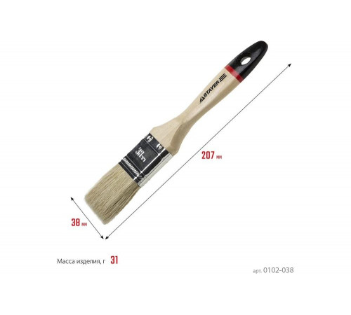 Плоская кисть STAYER UNIVERSAL-EURO 0.031, 207мм, 38мм, 10мм, Арт. 0102-038 Плоская кисть STAYER UNIVERSAL-EURO 0.031, 207мм, 38мм, 10мм, Арт. 0102-038