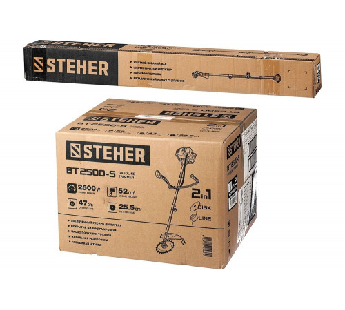 STEHER 2.5 кВт / 3.3 л.с., 52 см3, разборная штанга, триммер бензиновый (бензокоса) BT-2500-S STEHER 2.5 кВт / 3.3 л.с., 52 см3, разборная штанга, триммер бензиновый (бензокоса) BT-2500-S
