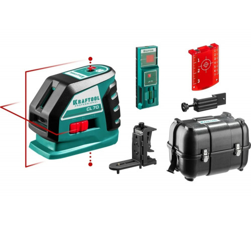 KRAFTOOL линейный лазерный нивелир с детектором в кейсе CL70 4 34660-4 Professional KRAFTOOL линейный лазерный нивелир с детектором в кейсе CL70 4 34660-4 Professional