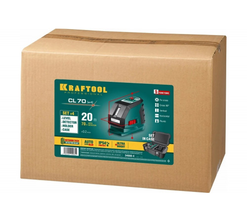 KRAFTOOL линейный лазерный нивелир с детектором в кейсе CL70 4 34660-4 Professional KRAFTOOL линейный лазерный нивелир с детектором в кейсе CL70 4 34660-4 Professional