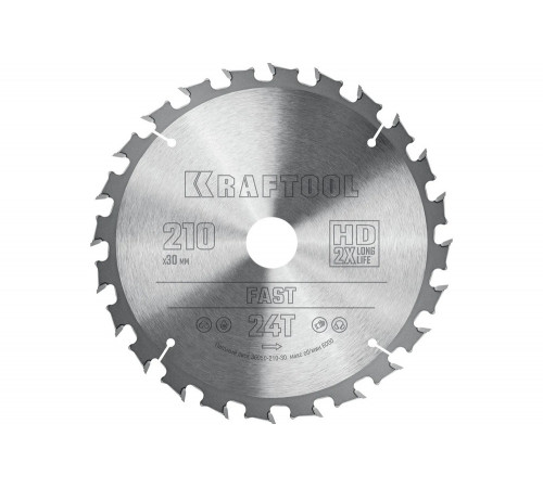 Диск пильный по дереву Fast 210x30 мм, 24Т KRAFTOOL 36950-210-30 Диск пильный по дереву Fast 210x30 мм, 24Т KRAFTOOL 36950-210-30
