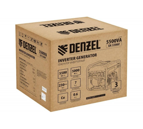 Генератор инверторный Denzel GK-5500iF, 5,5 кВт, 230 В, ручной старт 94709