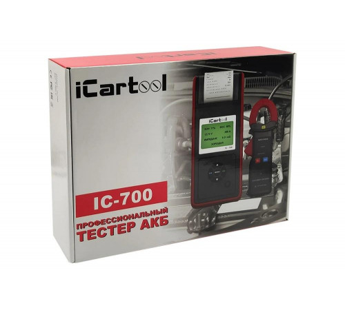 Профессиональный тестер аккумуляторных батарей iCartool IC-700, АКБ 12/24В, до 2000А, тест системы пуска и зарядки, вольтметр, съемные кабеля, принтер, амперметр