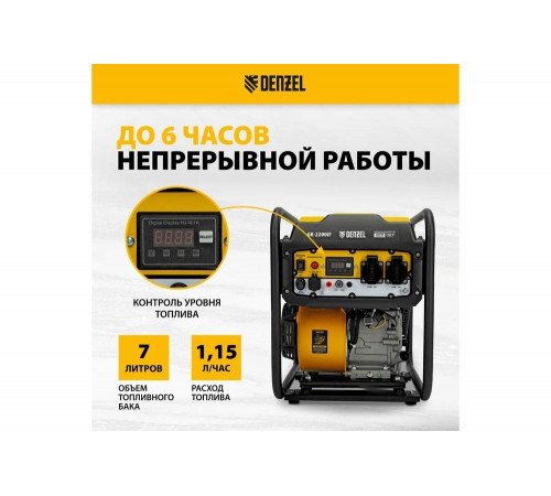 Генератор инверторный Denzel GK-2200iF, 2,2 кВт, 230 В, ручной старт 94707 Генератор инверторный Denzel GK-2200iF, 2,2 кВт, 230 В, ручной старт 94707