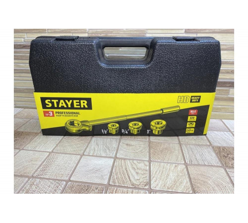 STAYER 4 предмета, 1/2" - 1", в пластмассовом боксе, набор резьбонарезной трубный №3 28260-H3 STAYER 4 предмета, 1/2" - 1", в пластмассовом боксе, набор резьбонарезной трубный №3 28260-H3
