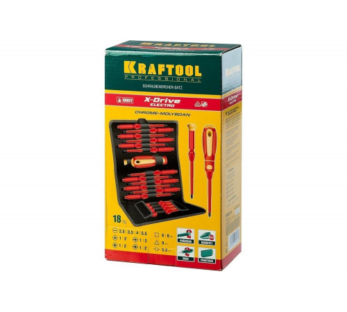 KRAFTOOL 18 шт., набор диэлектрических отверток с переставными стержнями Х-Drive Electro 220092-H18 KRAFTOOL 18 шт., набор диэлектрических отверток с переставными стержнями Х-Drive Electro 220092-H18