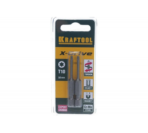 KRAFTOOL T10, 50 мм, 2 шт., кованые профессиональные биты X-DRIVE 26125-10-50-2 KRAFTOOL T10, 50 мм, 2 шт., кованые профессиональные биты X-DRIVE 26125-10-50-2