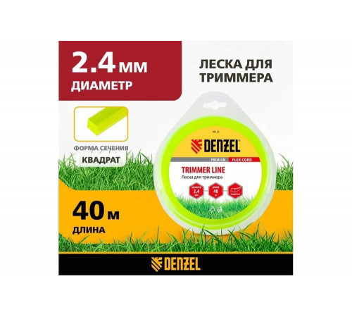Леска для триммера квадрат 2,4 мм х 40 м, блистер FLEX CORD DENZEL 96123