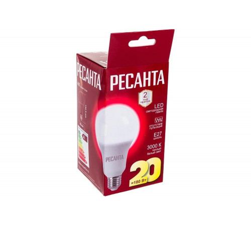 Светодиодная лампа Ресанта LL-R-A80-20W-230-3K-E27 Светодиодная лампа Ресанта LL-R-A80-20W-230-3K-E27