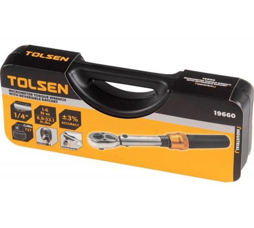 Динамометрический ключ TOLSEN 1/4", 1-6 Нм, в пластиковом кейсе TT19660