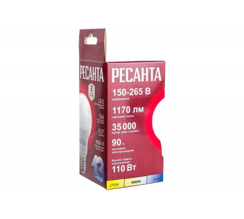 Светодиодная лампа Ресанта LL-R-A60-13W-230-4K-E27 Светодиодная лампа Ресанта LL-R-A60-13W-230-4K-E27