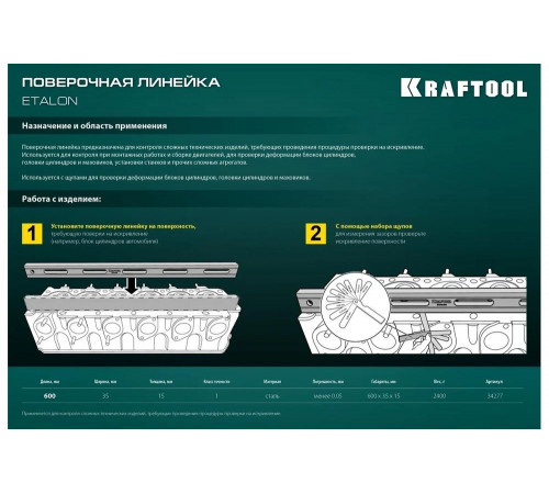 Поверочная линейка KRAFTOOL Etalon 600x36x16 мм 34277 Поверочная линейка KRAFTOOL Etalon 600x36x16 мм 34277