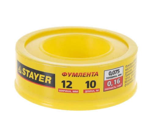 STAYER толщина 0,075 мм, плотность 0,16 г/см3, ширина 12 мм, фум лента 12360-12-016 STAYER толщина 0,075 мм, плотность 0,16 г/см3, ширина 12 мм, фум лента 12360-12-016