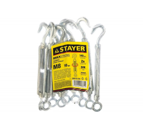 STAYER М8, 10 шт., талреп DIN 1480, крюк-кольцо 30515-08 STAYER М8, 10 шт., талреп DIN 1480, крюк-кольцо 30515-08
