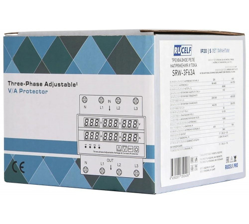Реле напряжения трехфазное RUCELF SRW-3F63A 14,5/25,2 кВт КА-00009131 Реле напряжения трехфазное RUCELF SRW-3F63A 14,5/25,2 кВт КА-00009131