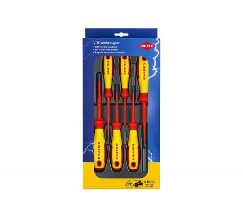 Набор тонких отверток KNIPEX VDE 1000В, 6 пр, SL2.5/4.0 шлиц, PH1/2 крест., PZ1/2, KN-002012V04 Набор тонких отверток KNIPEX VDE 1000В, 6 пр, SL2.5/4.0 шлиц, PH1/2 крест., PZ1/2, KN-002012V04