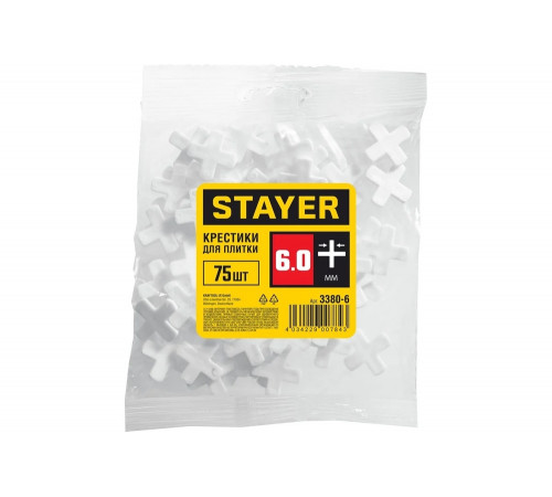Крестики для кафеля STAYER 6 мм 75 шт. 3380-6 Крестики для кафеля STAYER 6 мм 75 шт. 3380-6