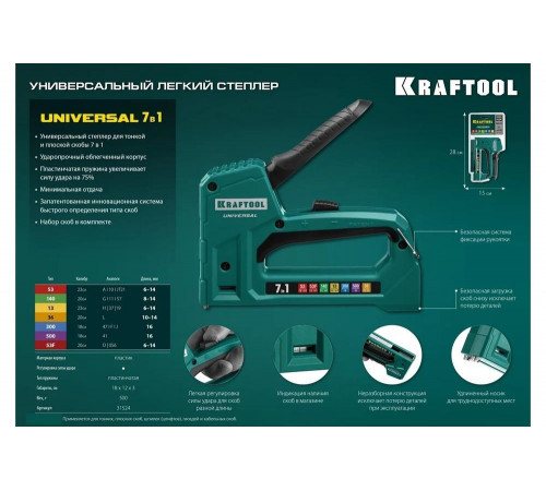 Cтеплер тип 53 (6-14мм)/140 (8-14 мм)/13/ 53F/36/500 KRAFTOOL Universal 31524 Cтеплер тип 53 (6-14мм)/140 (8-14 мм)/13/ 53F/36/500 KRAFTOOL Universal 31524