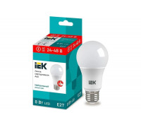 Лампа IEK LED A60 шар 8Вт 24-48В 4000К E27 LLE-A60-08-24-48-40-E27