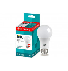 Лампа IEK LED A60 шар 8Вт 24-48В 4000К E27 LLE-A60-08-24-48-40-E27