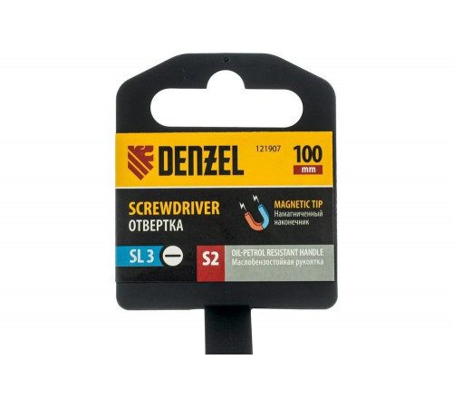 Отвертка Denzel SL3x100 мм, S2, трехкомпонентная рукоятка 121907