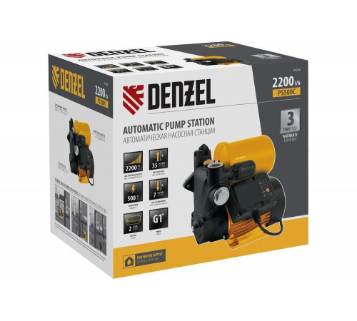 Насосная станция Denzel ps500c, 500 Вт, напор 35 м, 2200 л/ч, ресивер 2 л, блок управления 97249
