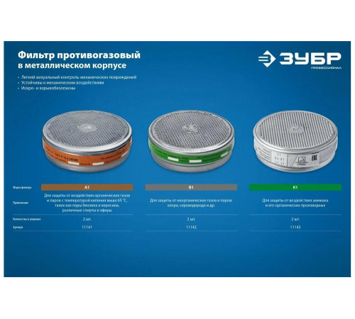 ЗУБР 1 шт, марка фильтра А1, фильтр противогазовый для РПГ-67 11141_z02 Профессионал ЗУБР 1 шт, марка фильтра А1, фильтр противогазовый для РПГ-67 11141_z02 Профессионал