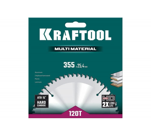Диск пильный по алюминию KRAFTOOL Multi material 355x25.4 мм, 120Т 36953-355-25.4