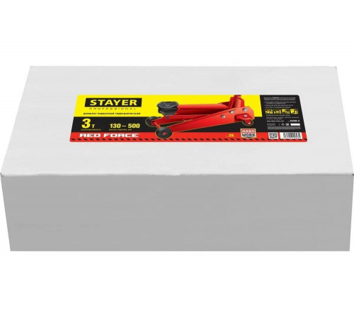 STAYER 3т, 130-500 мм, домкрат подкатной гидравлический RED FORCE 43150-3 STAYER 3т, 130-500 мм, домкрат подкатной гидравлический RED FORCE 43150-3