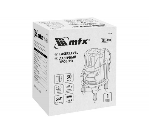 Лазерный уровень MTX crl-30r, 30 м, красный луч, батарейки, резьба 5/8" 35034