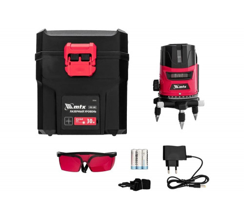 Лазерный уровень MTX crl-30r, 30 м, красный луч, батарейки, резьба 5/8" 35034