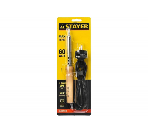 STAYER 60 Вт, 220 В, клин, деревянная рукоятка, электропаяльник Maxterm 55310-60 Master STAYER 60 Вт, 220 В, клин, деревянная рукоятка, электропаяльник Maxterm 55310-60 Master