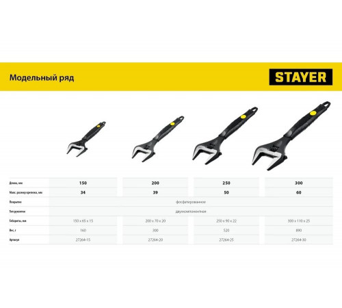 Ключ STAYER Cobra разводной 300 / 60 мм 27264-30 Ключ STAYER Cobra разводной 300 / 60 мм 27264-30