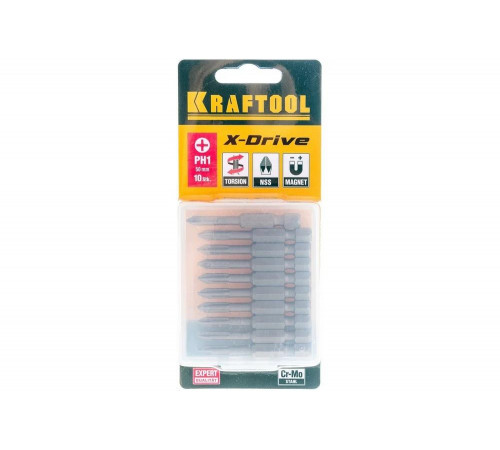 KRAFTOOL PH1, 10 шт., 50 мм, кованые профессиональные биты X-DRIVE 26121-1-50-10 KRAFTOOL PH1, 10 шт., 50 мм, кованые профессиональные биты X-DRIVE 26121-1-50-10