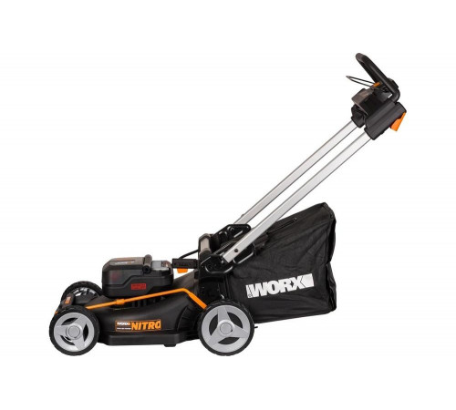 Аккумуляторная газонокосилка WORX 46 см, бесщеточная, 40В, 4Ач х2, ЗУ 2А х2, коробка WG748E Аккумуляторная газонокосилка WORX 46 см, бесщеточная, 40В, 4Ач х2, ЗУ 2А х2, коробка WG748E