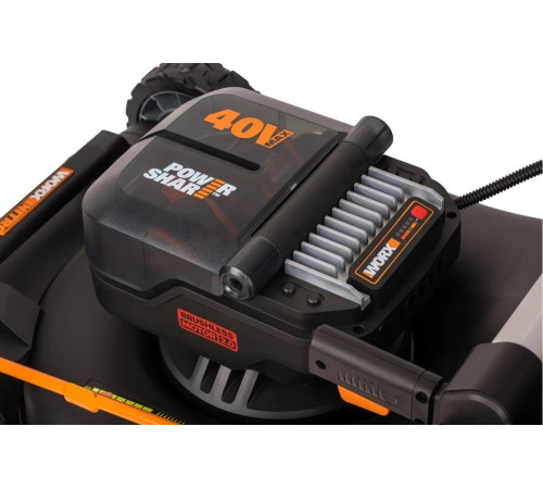 Аккумуляторная газонокосилка WORX 46 см, бесщеточная, 40В, 4Ач х2, ЗУ 2А х2, коробка WG748E Аккумуляторная газонокосилка WORX 46 см, бесщеточная, 40В, 4Ач х2, ЗУ 2А х2, коробка WG748E