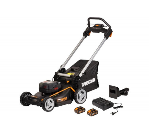 Аккумуляторная газонокосилка WORX 46 см, бесщеточная, 40В, 4Ач х2, ЗУ 2А х2, коробка WG748E Аккумуляторная газонокосилка WORX 46 см, бесщеточная, 40В, 4Ач х2, ЗУ 2А х2, коробка WG748E