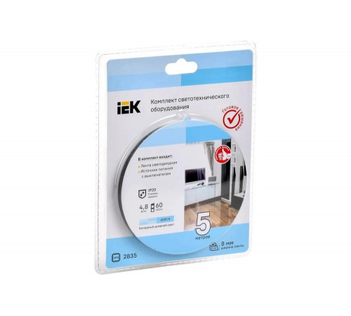 Комплект светодиодной подсветки "сделай сам" IEK (лента led 5м lsr-2835w60-4,8-ip20-12в + драйвер + выключатель) LSR1-2-060-20-1-05-S1 Комплект светодиодной подсветки "сделай сам" IEK (лента led 5м lsr-2835w60-4,8-ip20-12в + драйвер + выключатель) LSR1-2-060-20-1-05-S1