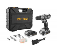 Аккумуляторная дрель-шуруповерт DEKO DKCD20 Black Edition SET 3 в кейсе + набор 63 инструмента, 20В, 2.0Ач 063-4050