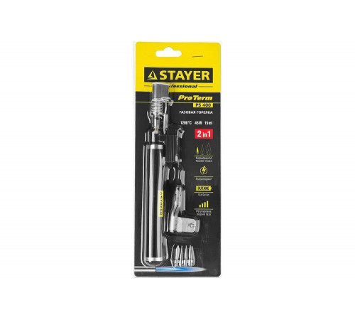 Набор 5-в-1 STAYER PS400 газовый паяльник, горелка, фен 55505-H6 Набор 5-в-1 STAYER PS400 газовый паяльник, горелка, фен 55505-H6